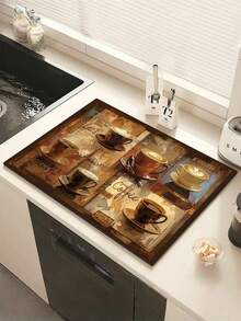 1pc Coffee Cup Printed Drip Mat, New Absorbent Kitchen Counter Drying Pad, Tableware Drying Mat - Dish Drying Mat, Soft Diatomite Non-Slip Quick-Dry Pad, Suitable For Kitchen Counter, Espresso Machines And More - Multicolor - View 7