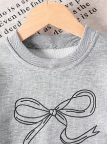 Genkimix Kids Kleine Mädchen Lässig Collegestyle Schleife Sweatshirt und Jeans Set