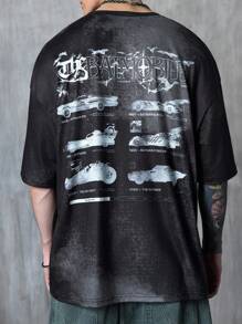 BATMAN X SHEIN Men's Casual Car Print Round Neck Short Sleeve T-Shirt, Summer Batmobile T Shirt Graphic Tees Men Goth Shirt