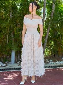 Andrea Bello Women Long Solid Color Casual Dress, Fashionable For Summer - Apricot - View 4