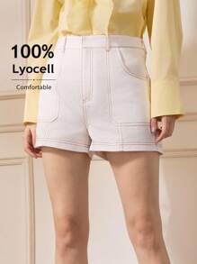 Briarwyn Quần short túi viền màu tương phản thời trang đi làm thanh lịch cho nữ mùa hè - trắng - Xem 6