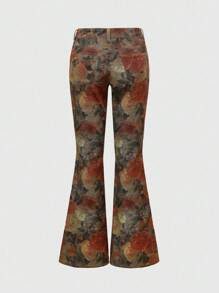 ROMWE Vintage Hippie Floral All-Over Print Y2K Super Low Waist Fitted Women Flare Jeans - Multicolor - View 2