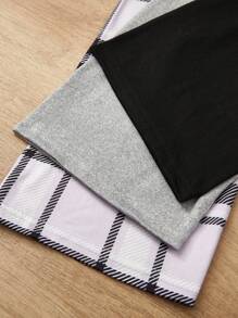 Conjunto de 3 piezas de pantalones de pijama con estampado de letras, cuadros y unicolor para mujer, ropa de otoño e invierno - Multicolor - Ver 3