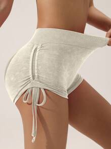 Slayform Slayform Celana Pendek Olahraga Wanita Tanpa Jahitan, Elastisitas Tinggi, Mengangkat Bokong, Berbahan Halus, dengan Tali Serut Samping - Khaki - View 7