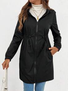 SHEIN Maternity Solid Color Drawstring Hooded 3-In-1 Nursing Jacket - Black - View 7