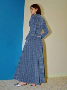 MOTF PREMIUM 牛仔提花翻领毛边夹克和长裙套装，秋冬 - 藍色 - 查看 3