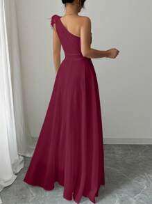 Modelyn French Retro Fairy-Like Shoulder Dress - Burgundy - View 2