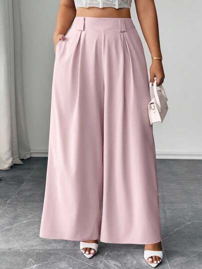 Elenzga Pantalones anchos de unicolor casuales de talla grande