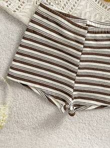 Swim Vcay Bộ đồ bơi 2 món mùa hè dễ thương cho nữ, áo bikini tam giác đính hạt nhựa và quần short, đồ bơi vải đặc biệt - Cà phê nâu - Xem 5