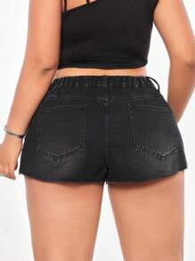 Rina Fox Plus Size Women's Edgy Street Style Chic Black Non-Stretch Denim Shorts - Black - View 2