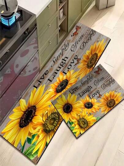 SHEIN 1pc Sunflower Style Doormat, Kitchen Rug, Absorbent And Anti-Slip, Farmhouse Decor, Suitable For Entrance, Indoor, Room, Kitchen, Dining Room, Small Office/Home Office, Sink, Laundry Room