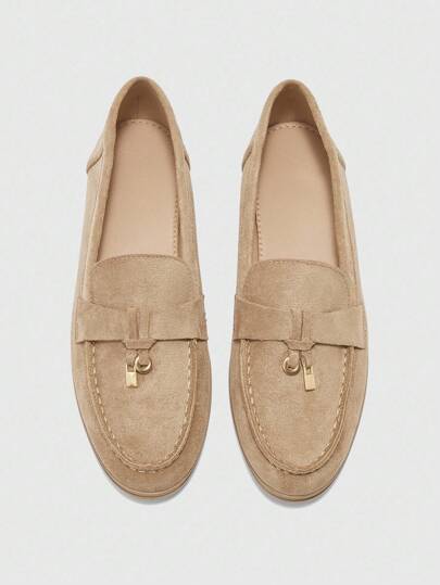 CUCCOO BIZCHIC Women's Apricot Suede Comfortable Casual Loafers, Versatile Flat Slip-On Shoes Suitable For Outdoor, Work, Daily Wear For Christmas