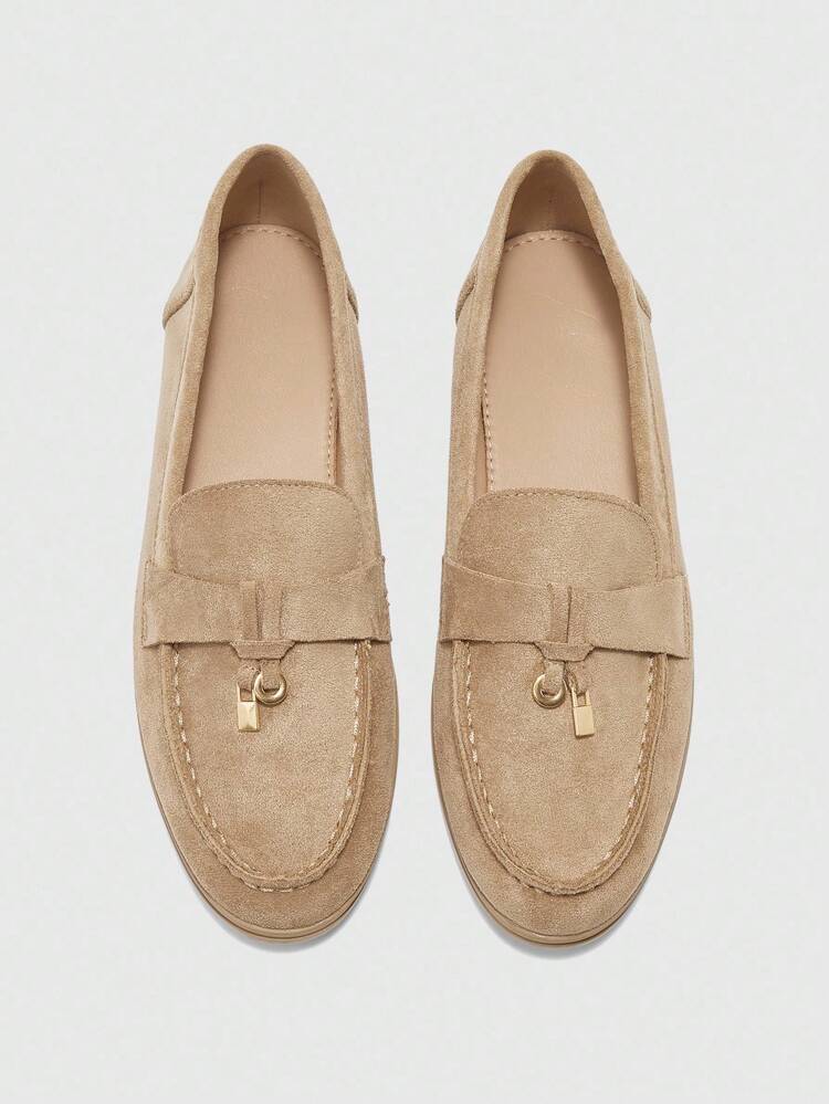 CUCCOO BIZCHIC Women's Apricot Suede Comfortable Casual Loafers, Versatile Flat Slip-On Shoes Suitable For Outdoor, Work, Daily Wear For Christmas Spring Shoes