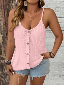 Breezaya Plus Size Casual Solid Color Front Button Suspender - Pink - View 4