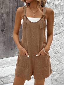 SHEIN Tall CURVE Plus Size Women's Summer Casual Loose Jumpsuit With Adjustable Shoulder Strap And Double Pockets - Mocha Brown - View 5