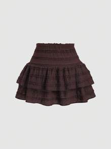 SHEIN Tall Sweet Multilayer Ruffle Hem Puff Skirt, Tall Women's Skirt, Spring/Summer - Brown - View 2