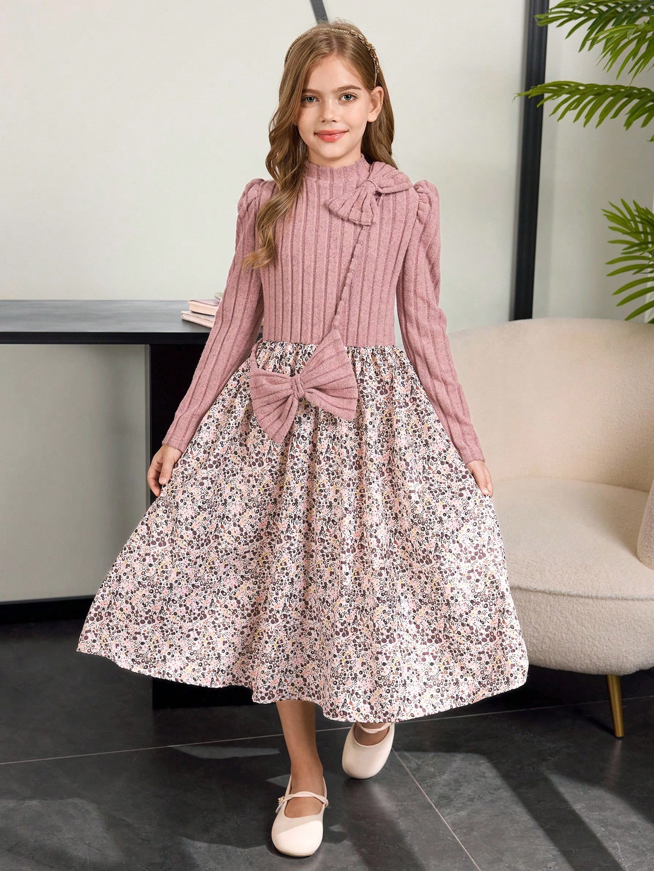 فستان مزين بفراشة الزهور والرقع للفتيات المراهقات