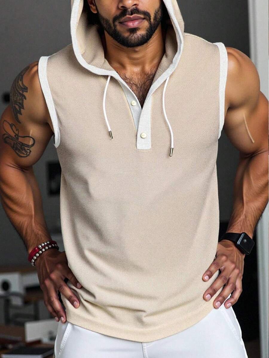 Manfinity Dauomo 休闲时尚户外百搭男士连帽背心 - 杏色 - 查看 1