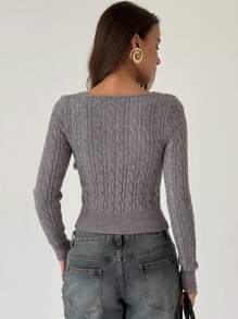 Aloruh Áo len chui đầu dài tay cổ tim dệt kim kiểu dáng cổ điển mới, trang phục cơ bản đa năng cho mùa thu - Màu xám đen - Xem 3