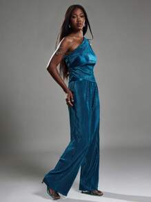 NYA SZN 配套套装（上衣/裤子）背心纹理系带细节裤子高腰开衩细节早午餐婚礼宾客特殊场合约会海滩度假套装女士