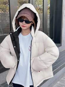 DAZY Teen Girl Hooded Casual Long Padded Coat, Korean Style, Solid Color, Winter
