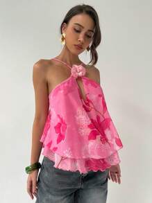 Aloruh Damen Lässig Blumen Muster Dekorativer Trägertop, Sommer