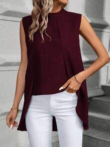 EMERY ROSE Women's Casual Sleeveless Solid Color Shirt, Summer - Red - View 4