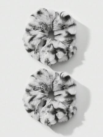 Kawaii 2 pezzi Set di scrunchie morbidi e alla moda in stile retrò, stampa leopardata bianco e nero di alta qualità, combinazione versatile adatta per le donne, per uso quotidiano o come regalo