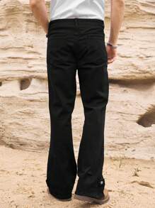 RivetRise Men's Black Flared Jeans With Zipper Ankle Design - Black - View 2