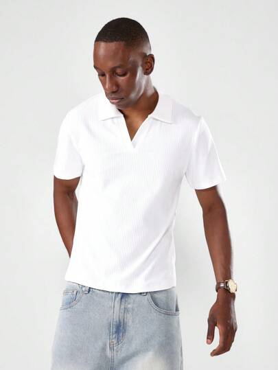 SUMWON Camisa tipo polo acanalada de resort, de diseño moderno, de cuello clásico, de manga corta, para verano, golf, tenis, club campestre, uso casual de lujo