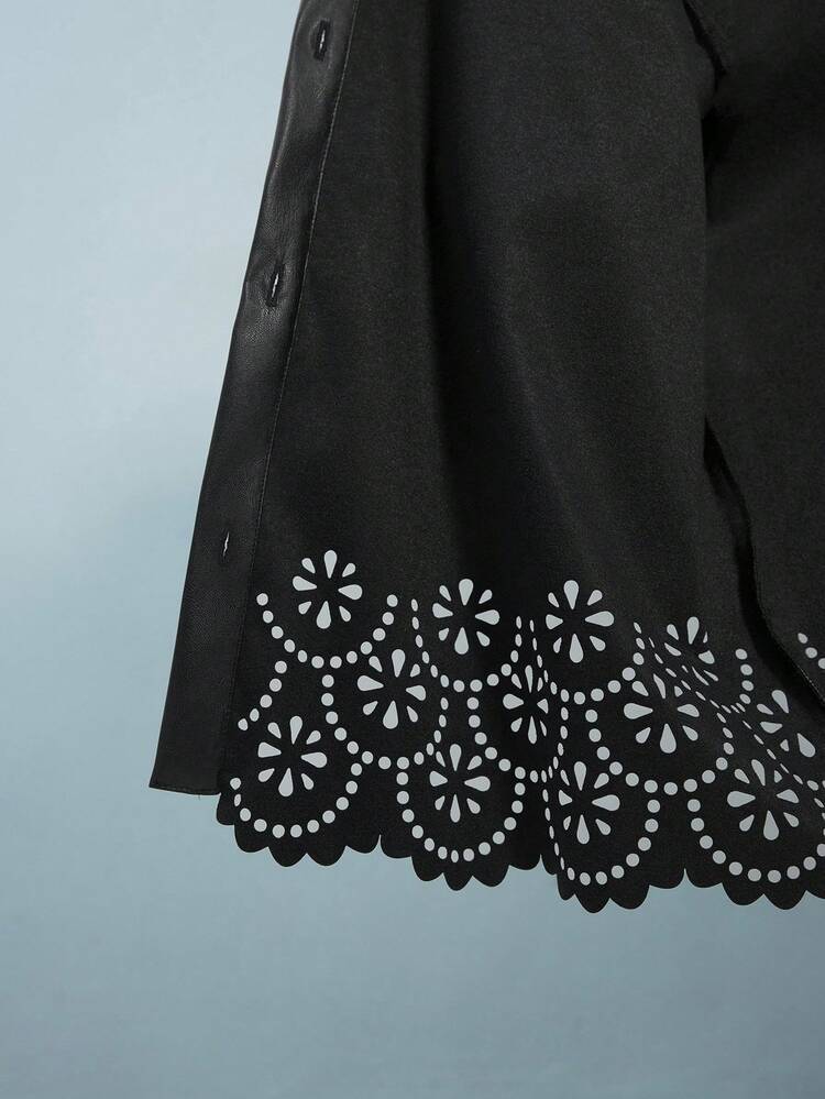 SHEIN Maija Women's Plain Front Button Long Sleeve Hollow Casual Jacket Festival