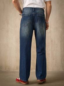 Manfinity Homme Herren Loose Fit zerrissene Jeans mit weitem Bein und Taschen, Blau - Dunkle Waschung - Übersicht 2
