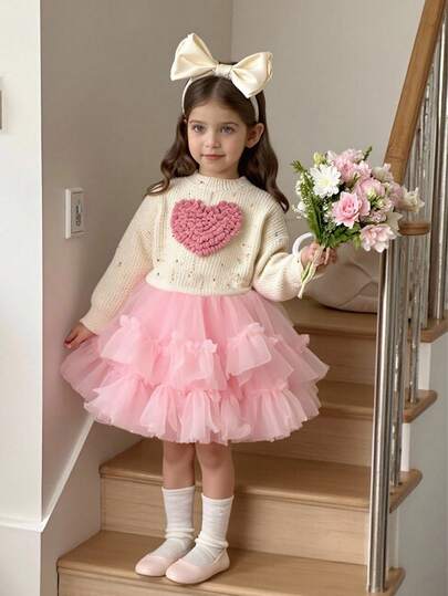 SHEIN 秋冬少女纯色圆领蝴蝶结休闲毛衣