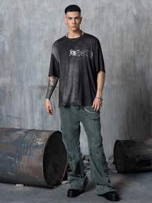 BATMAN X SHEIN Men's Casual Car Print Round Neck Short Sleeve T-Shirt, Summer Batmobile T Shirt Graphic Tees Men Goth Shirt