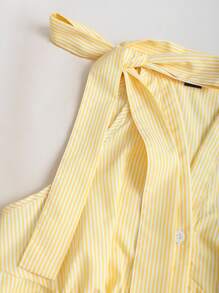 Sweetra Áo sơ mi kẻ sọc không tay thắt nơ eo thon gọn dành cho nữ hàng mới về - Màu vàng - Xem 3