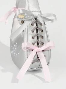 ROMWE Kawaii 1 chiếc túi xách hình lưỡi liềm bạc phong cách đại học ngọt ngào và sành điệu, túi đeo dưới cánh tay thêu nơ ruy băng ballet dành cho nữ - Nhiều màu - Xem 4
