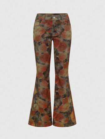 Hippie Jeans a zampa da donna con vita super bassa, stampa floreale vintage hippie in stile Y2K