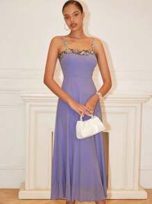 Chiquease 新款法式碎花蕾丝吊带修身女装 - 紫色 - 查看 6