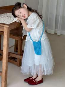 Dazy Kids 女童夏季纯色休闲清新衬衫套装 - 杏色 - 查看 7