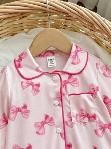 SHEIN Newborn Baby Girl Cute Casual Knitted Pink Bow Pattern Long Sleeve Jumpsuit Fall Winter