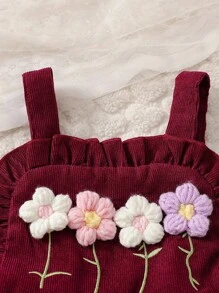 SHEIN Vintaside Kids 2pcs Baby Hooded Jumpsuit, Corduroy Embroidered 3D Floral Design Baby Girl Corduroy Overalls Baby Girl Flower Outfit Baby Girl Fall Outfit Baby Girl Winter Outfit Newborn Outfits For Girls