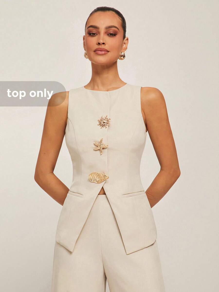 Silquee Women's Sleeveless Solid Color Suit, Fashion Suitable For Summer In Fall/Winter - White - View 1