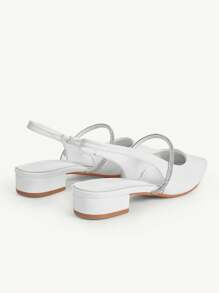 CUCCOO CHICEST Damen minimalistische Mode Spitzschuh weiße Strass Kette Blockabsatz Slip-On Lässig Loafer - Weiss - Übersicht 7