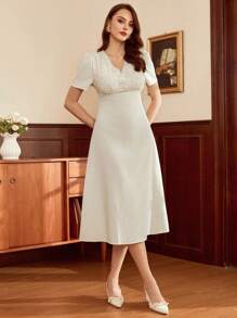 Vintamour Vintage Elegant Women's Dress Lace Patchwork Ruffle Bow Casual Holiday Dress Back To School Clothes Wedding Guest Dress Women Teacher Outfits For Women Fall Women Clothes Birthday Dresses For Women Vacation Outfits Women Birthday Outfits For Women Fall Clothes Elegant Dresses For Women Country Concert Outfit Festival Outfits For Women White Dresses Classy Elegant Casual Dresses For Woman Concert Outfits For Women Church Outfits - Beige - View 6