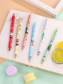 SHEIN 12PCS Cartoon Christmas Gel Pen Retractable Printing Pens Santa Claus Christmas Trees Snowman Elk Black Ink For School Office Boys Girls Back To School - Multicolor - View 4