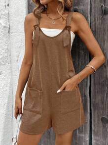 SHEIN Tall CURVE Plus Size Women's Summer Casual Loose Jumpsuit With Adjustable Shoulder Strap And Double Pockets - Mocha Brown - View 3