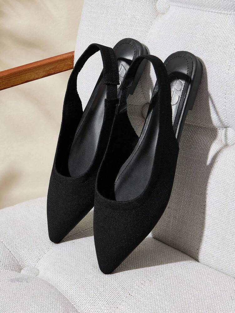 CUCCOO BASICS Women's Pointed Toe Flat Shoes, Black Knit Material, Comfortable Breathable Slip-On Flats For Christmas Spring Shoes