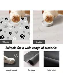 1pc Paw Print Absorbent Feeding Mat For Pets, High Water Absorption Quick Drying Cat Dog Food Bowl Pad, Easy Cleaning Pet Blanket Cage Pad, Suitable For All Seasons - Multicolor - View 3