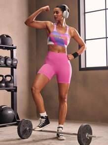 Powerista 2pcs Women Casual Outdoor Sleeveless Top And Tight Shorts Sports Suit Workout Women Sets - Multicolor - View 2