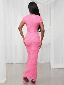 NYA SZN 春季休闲短袖修身节日夏季T恤连衣裙度假端庄春假毕业早午餐婚礼宾客特殊场合新娘晚宴舞会服装女士 - 粉色 - 查看 2